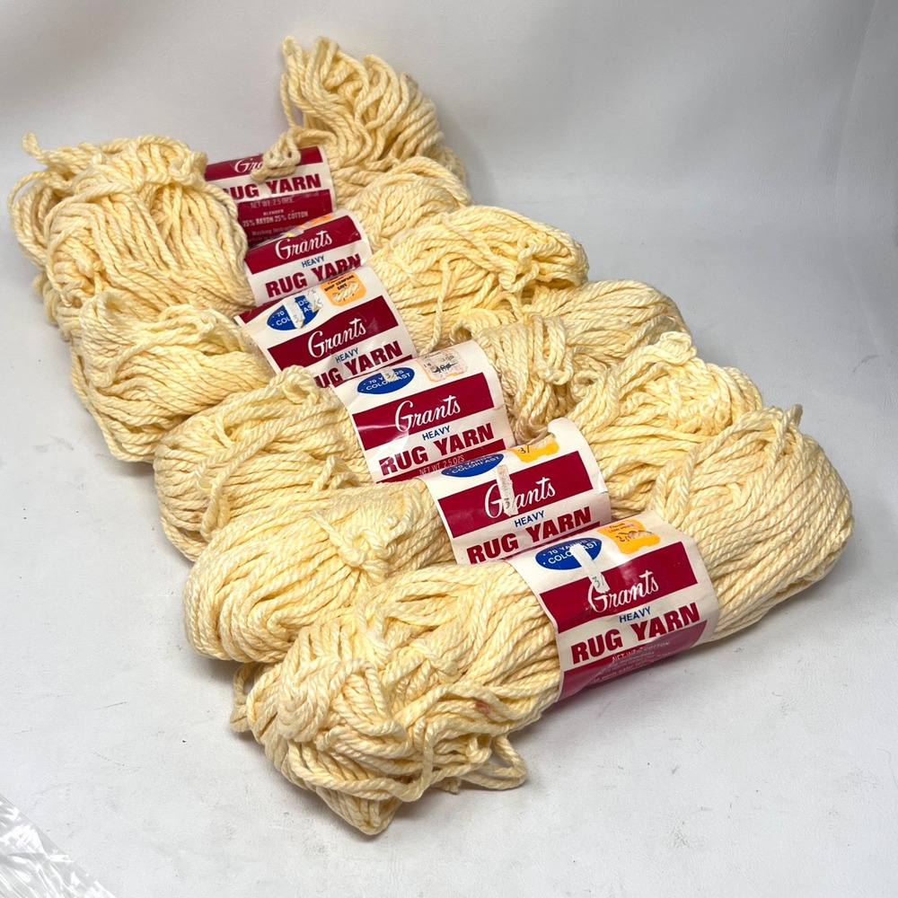Vintage Grants Heavy Rug Yarn  2.5 oz Rayon/Cotton Lot of 6 Original Cream Craft